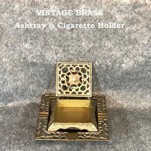 Vintage Brass Ashtray with Flip Top Cigarette Holder Box